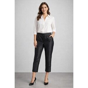 Lauren Ralph Lauren Womens Black Nubby Silk Crop Pant Taper Leg Flat Front 12